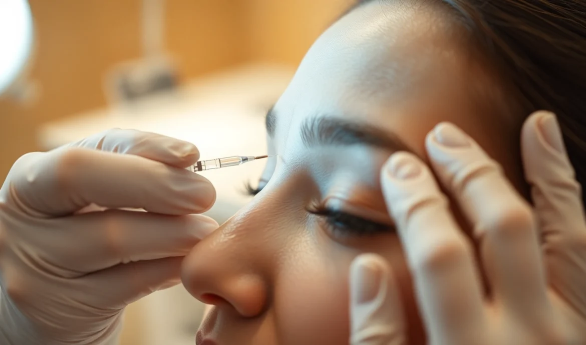 Botox injection in Zürich: a professional administering Botox to reduce facial wrinkles with a specialized needle.