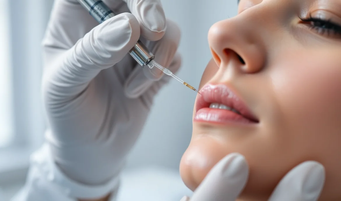 Professional performing Botox Behandlung on patient for youthful facial rejuvenation, focused injection technique, emphasizing safety and precision.