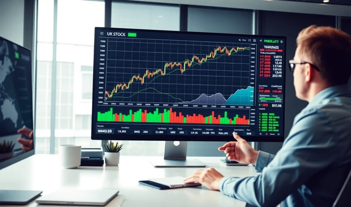 Real-time UK Stock Market News analysis with stock charts and financial professionals at work